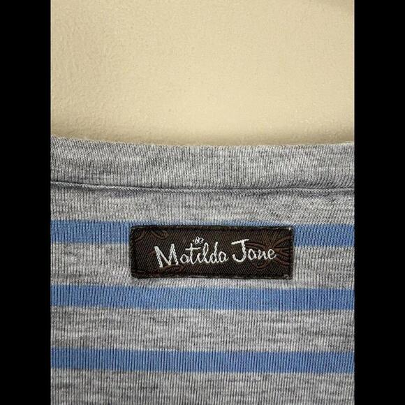 Matilda Jane Womens Her Majesty Sharkbite Tunic Dress Blue Gray Striped Size M - Picture 4 of 4